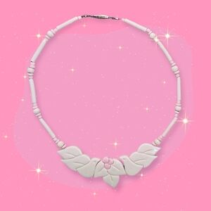Elegant Pink and White Leaves And Dove Porcelain Artisan Necklace